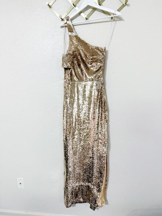 Amanda Uprichard × REVOLVE Mckay Cutout One Shoulder Gown in Gold Sequin NEW - Picture 4 of 9